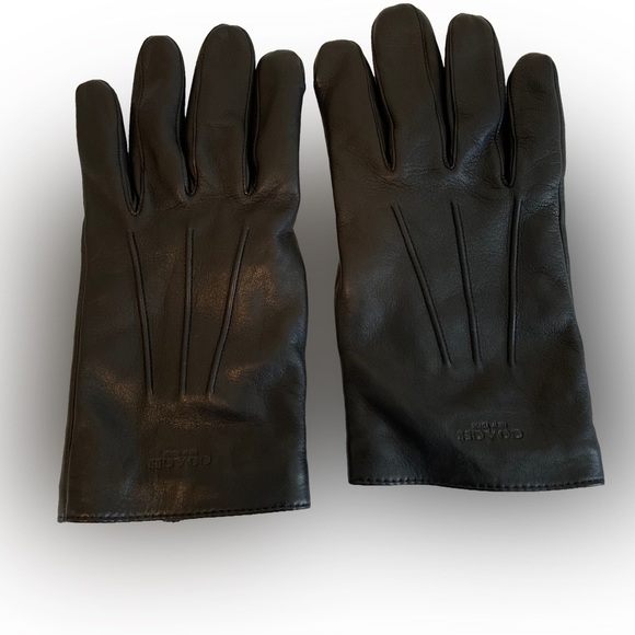 COACH Men’s black leather Sherpa lined gloves - Picture 1 of 4